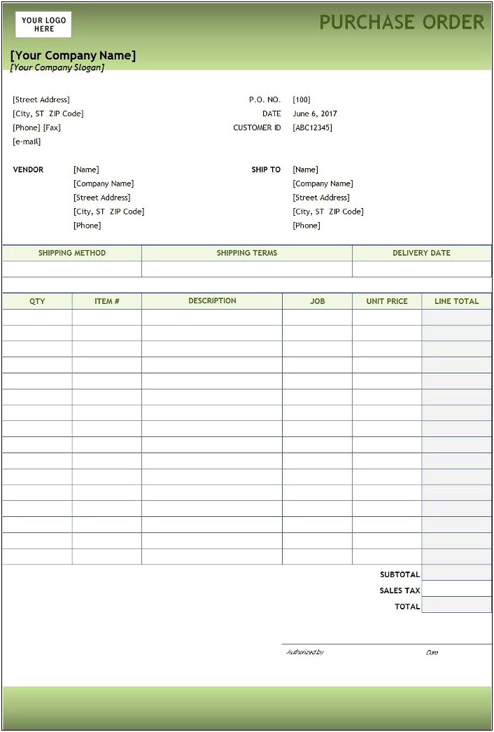 Professional Business Purchase Order Templates Free Download