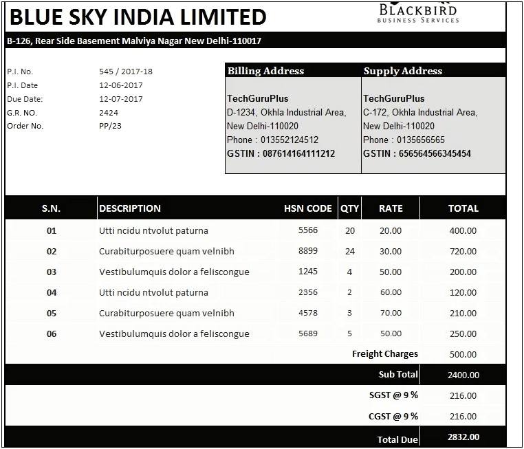 Proforma Invoice Template Pdf Free Download