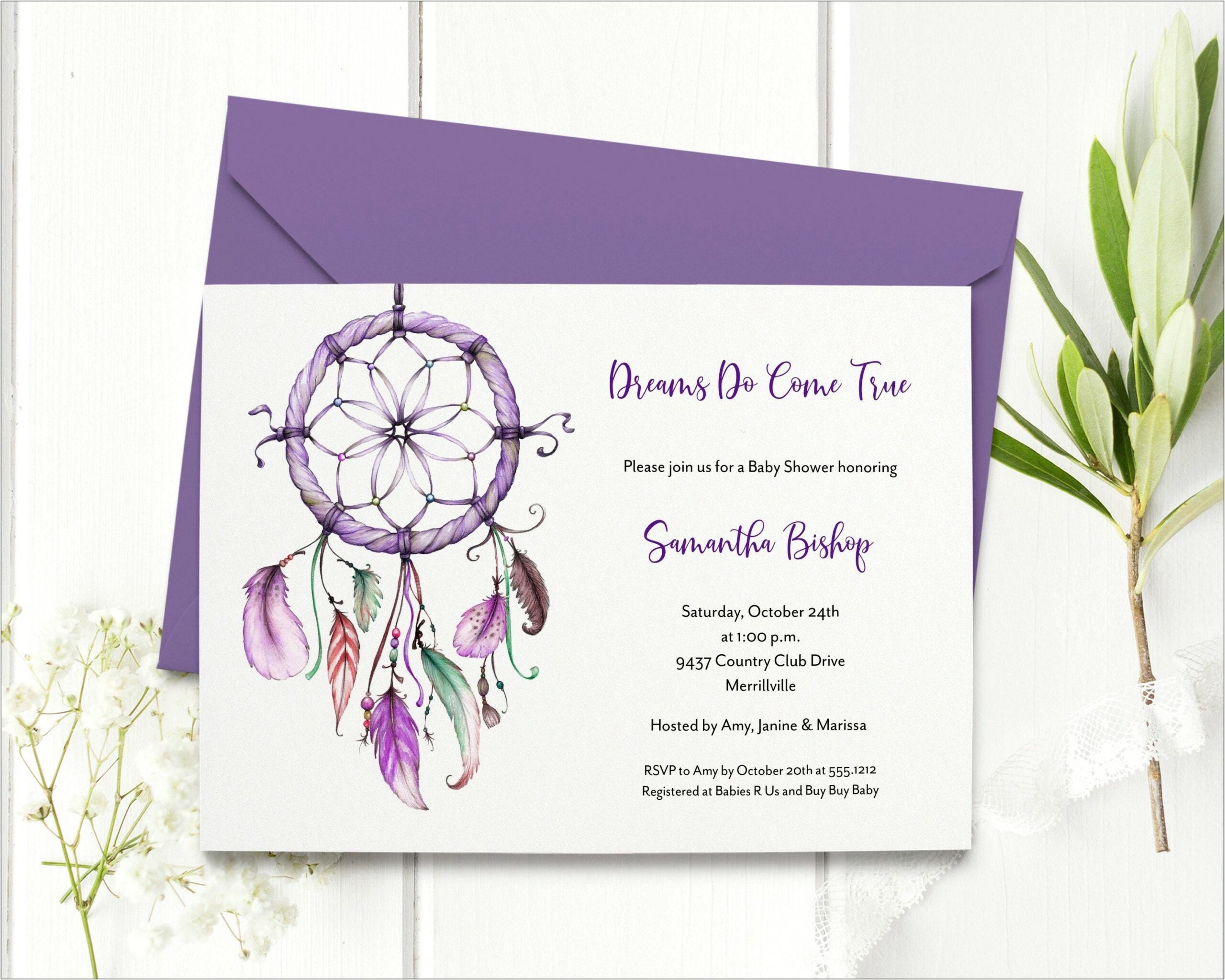 Purple Dreamcatcher Free Baby Shower Invitations Templates Pdf