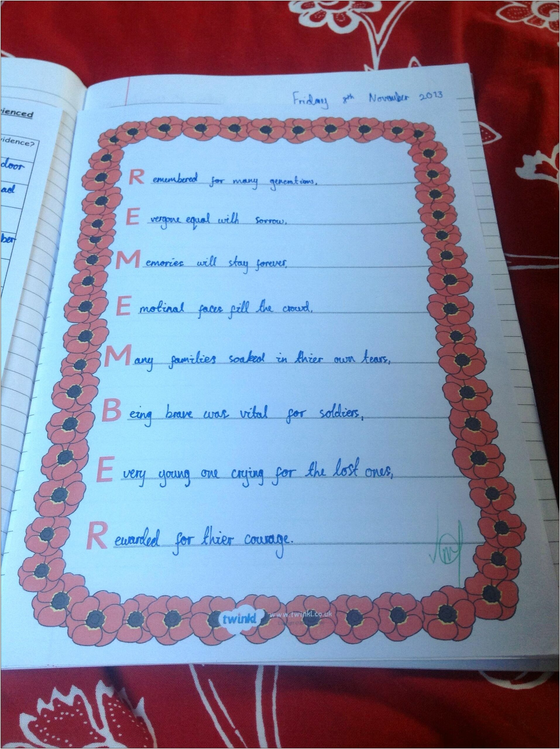 Remembrance Day Acrostic Poem Template Free