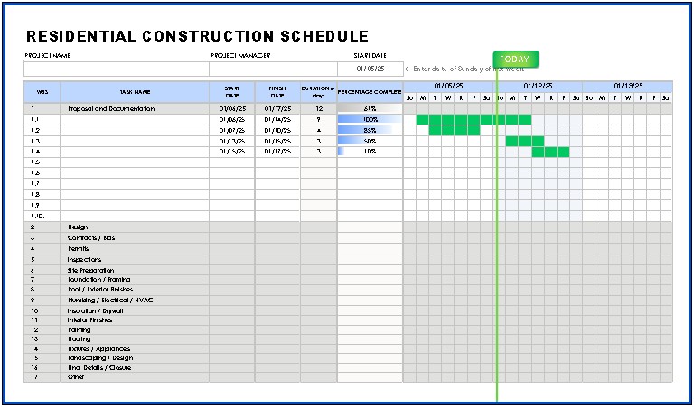Residential Construction Schedule Template Excel Free