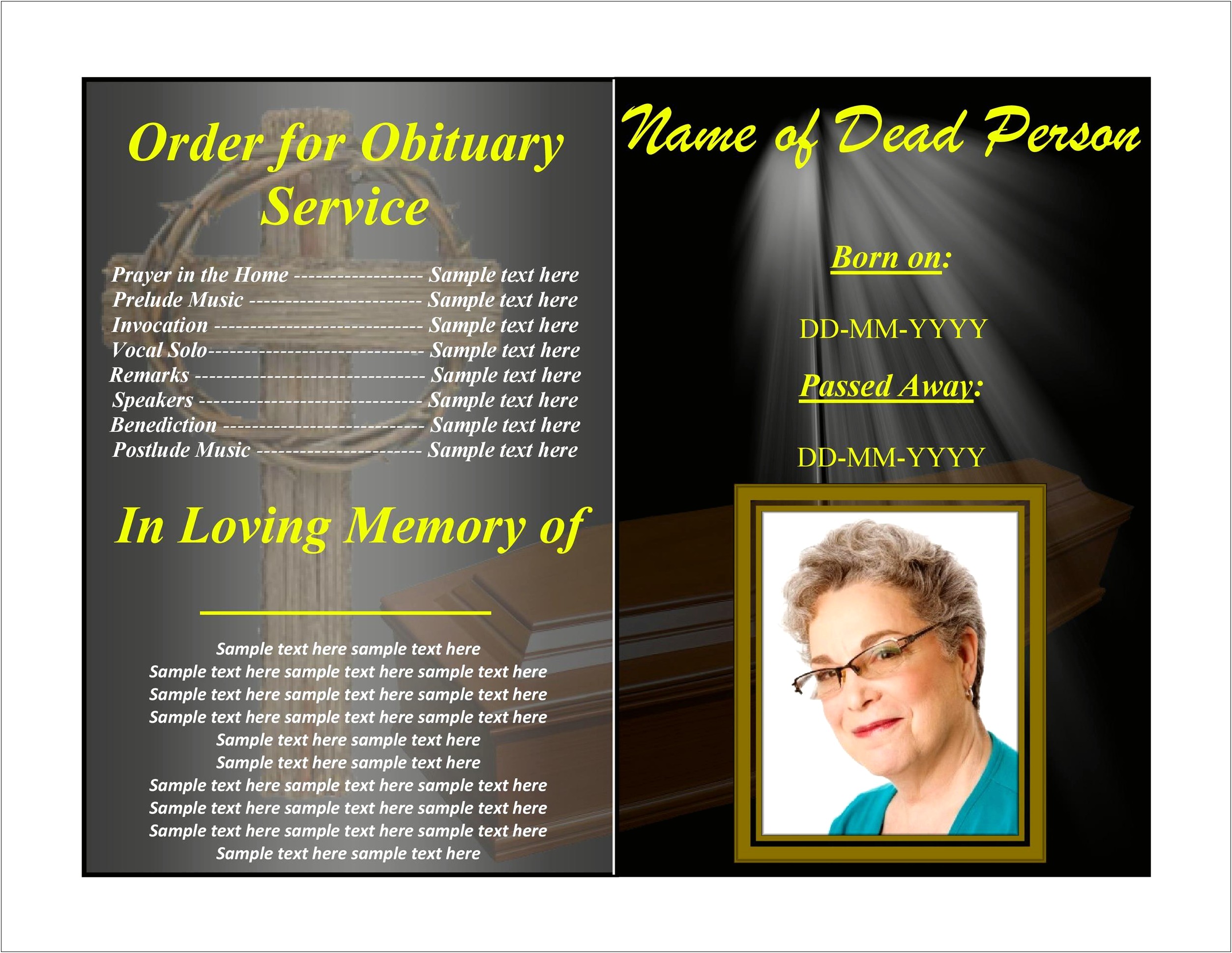 Sample Order Of Service Funeral Template Free