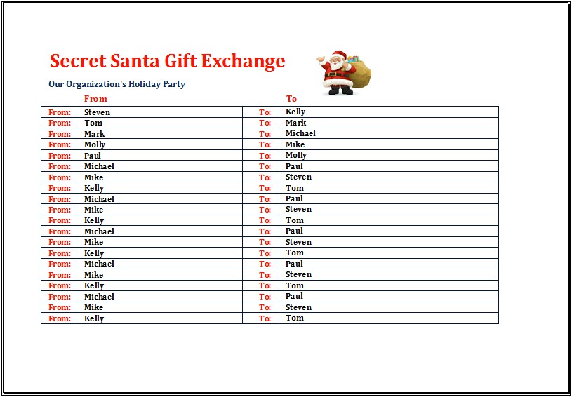 Secret Santa Sign Up Sheet Template Free