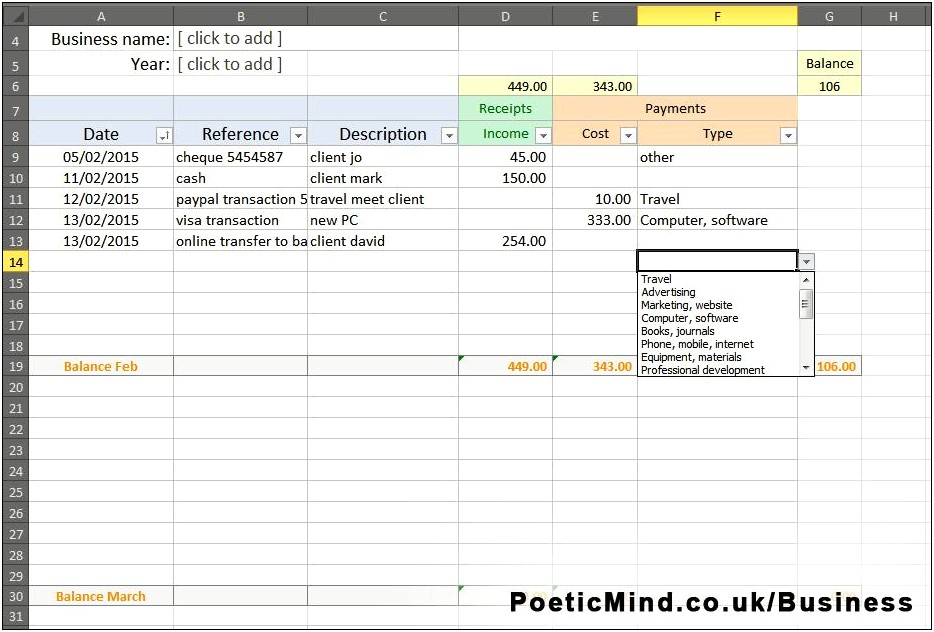 Self Employment Ledger Expense Table Template Free