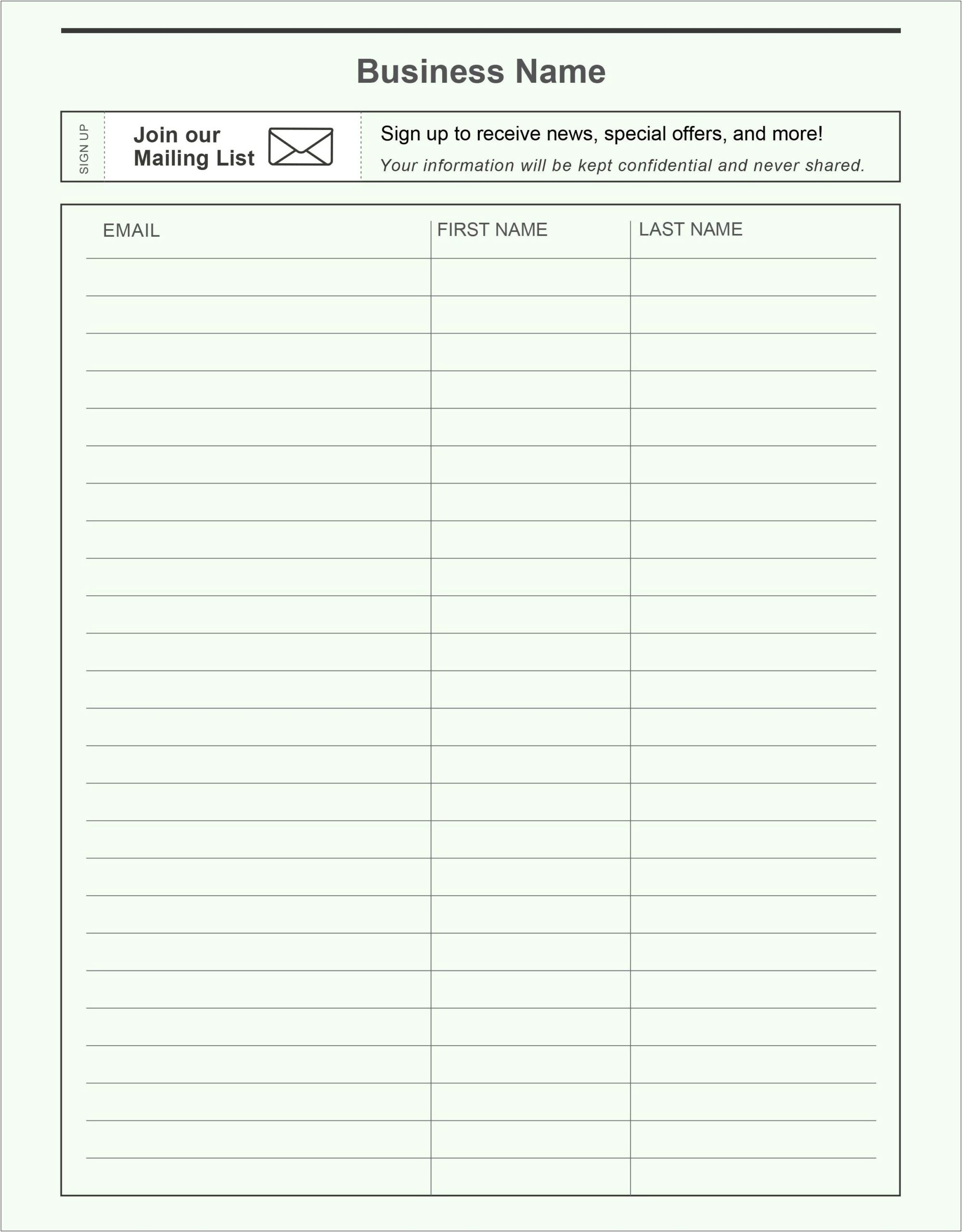 Sign In Sheet With Email Template Free