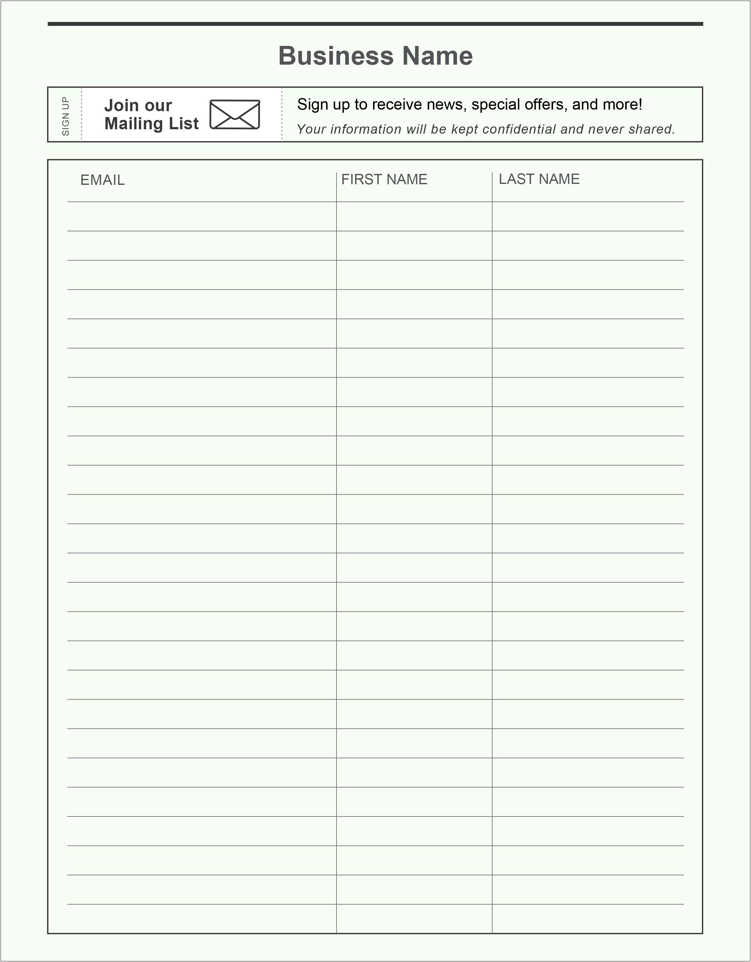 Sign In Sheet With Email Template Free