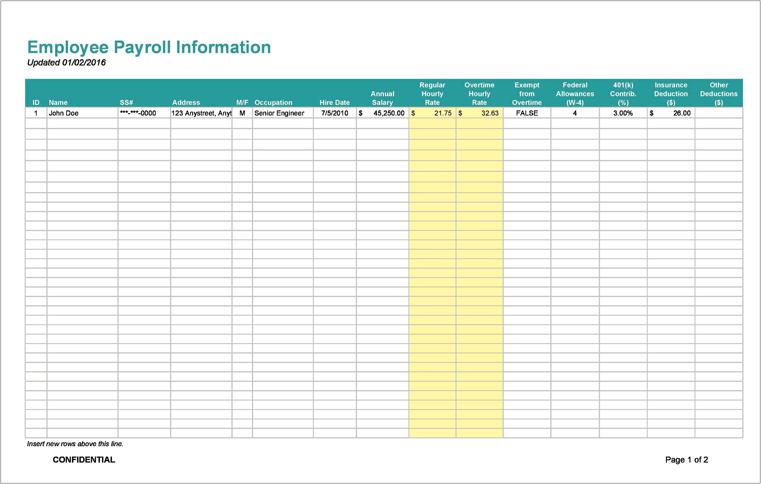 Simple Payroll Form For Employees Templates Free