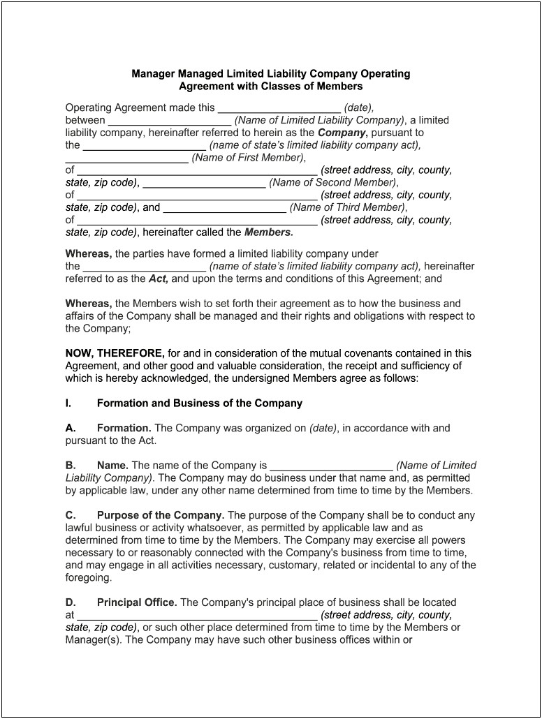 Simple Single Member Llc Operating Agreement Template Free