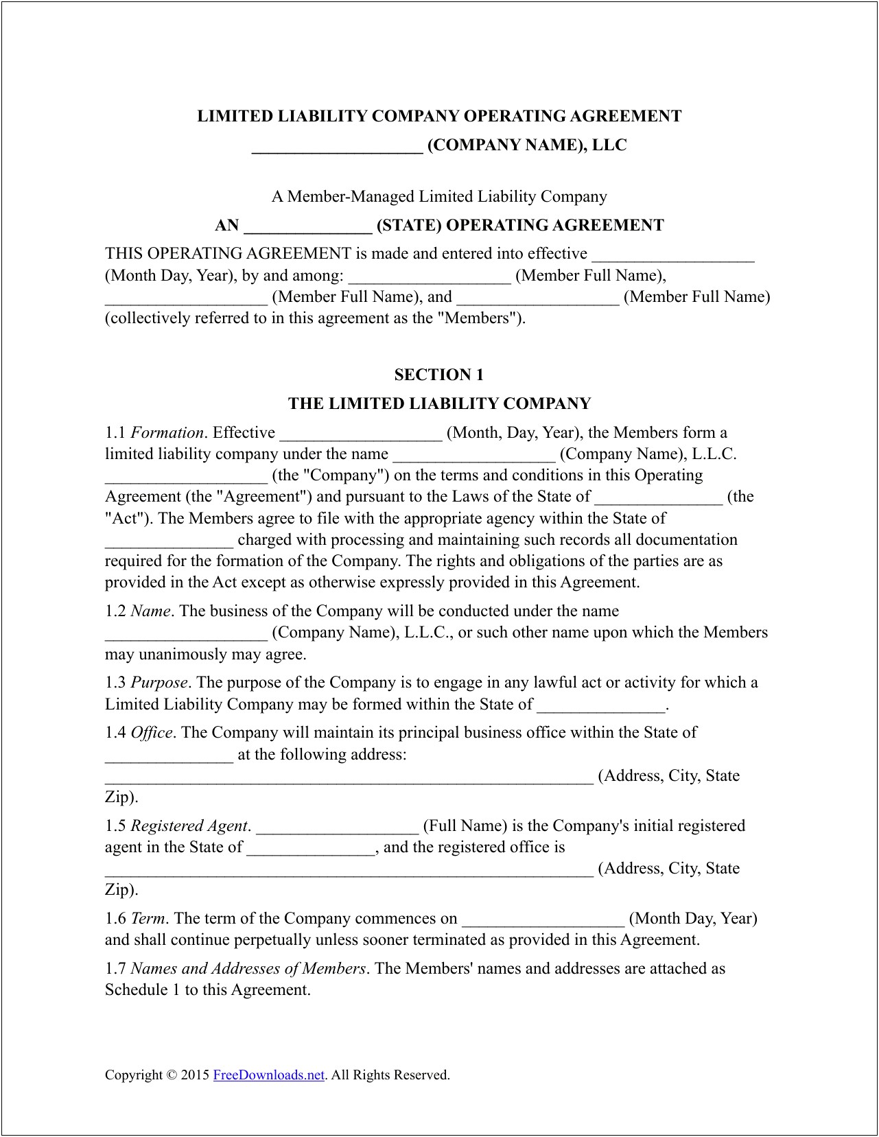 Single Member Llc Operating Agreement Template Free