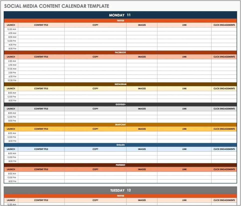 Social Media Content Planner Template Free