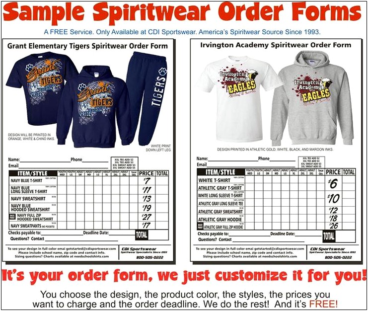 Spirit Wear Order Form Template Free