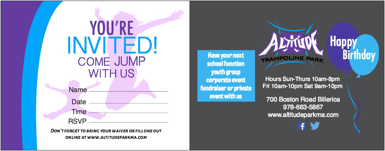 Trampoline Birthday Party Invitation Template Free