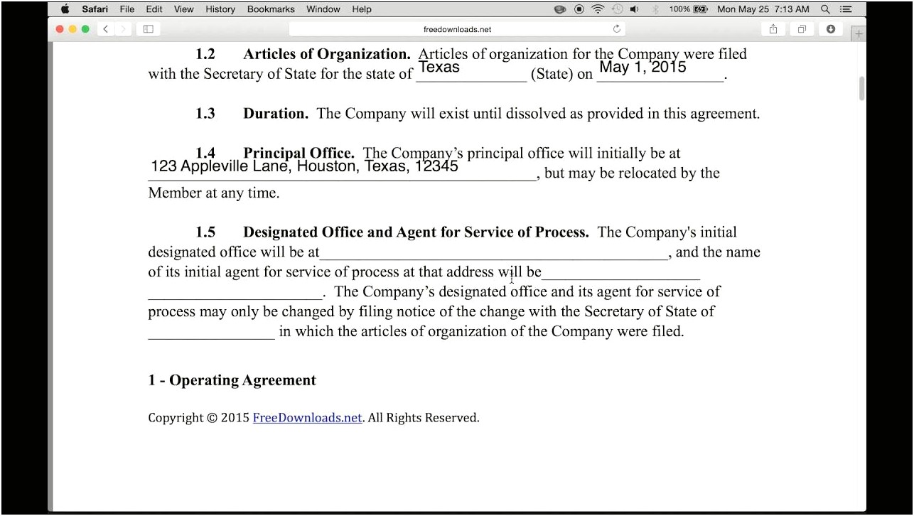 Two Member Llc Operating Agreement Template Free