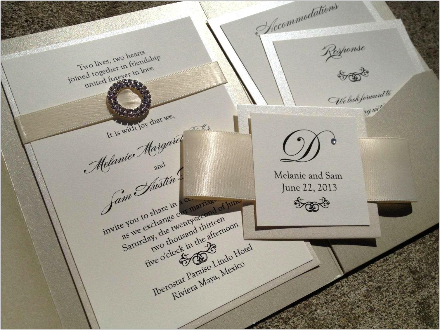 Wedding Invitations With Ribbon And Rhinestones