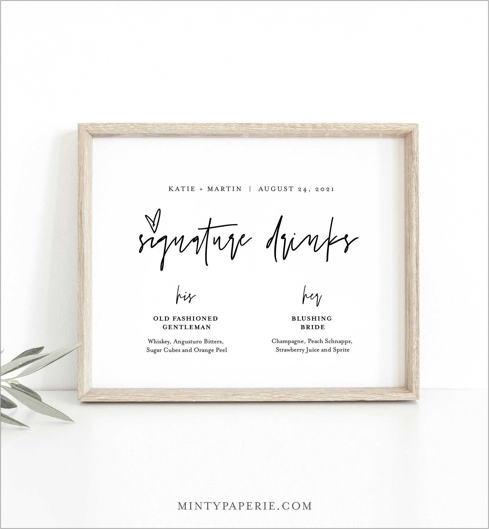 Wedding Signature Drink Sign Template Free