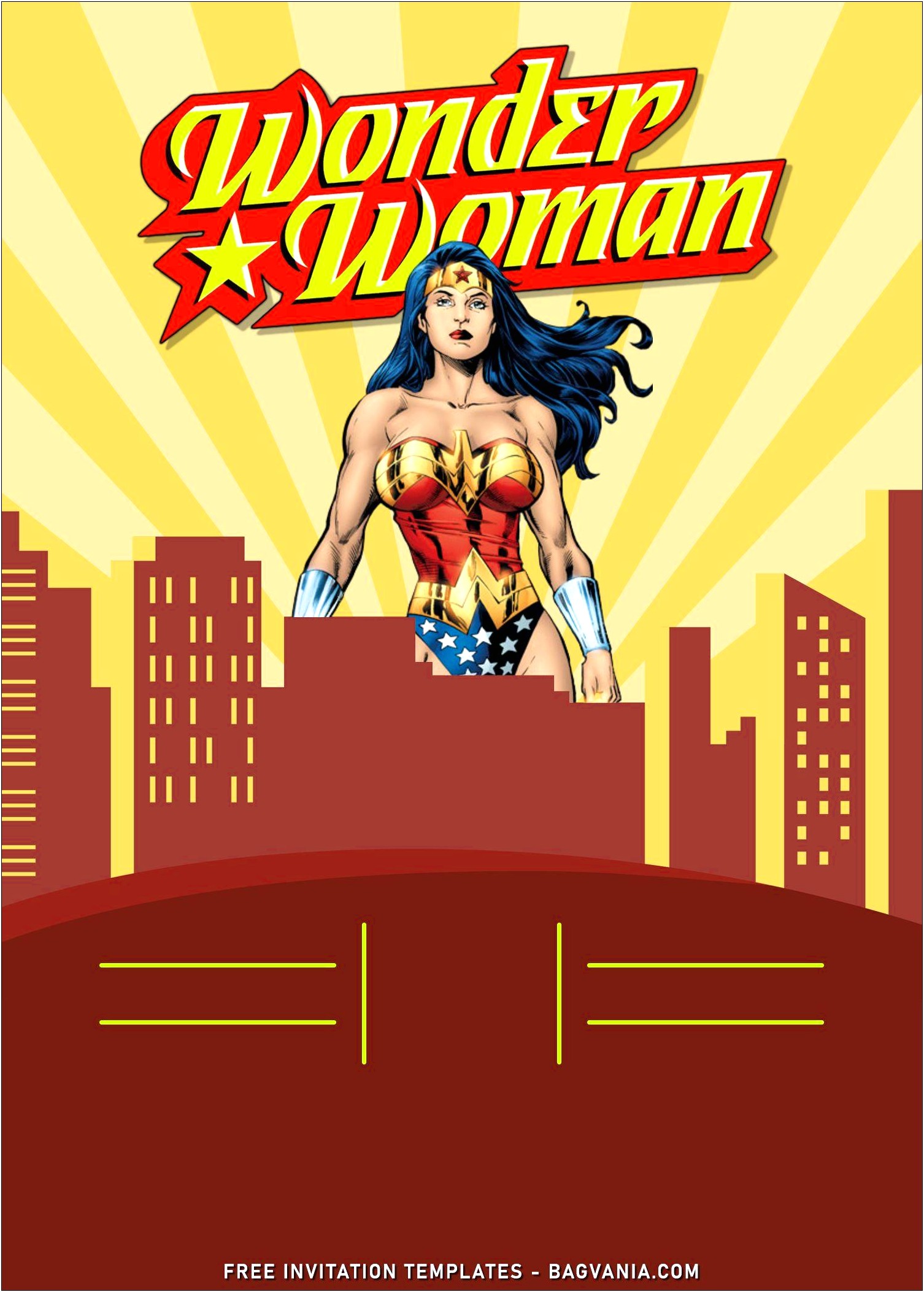 Wonder Woman Birthday Invitation Template Free