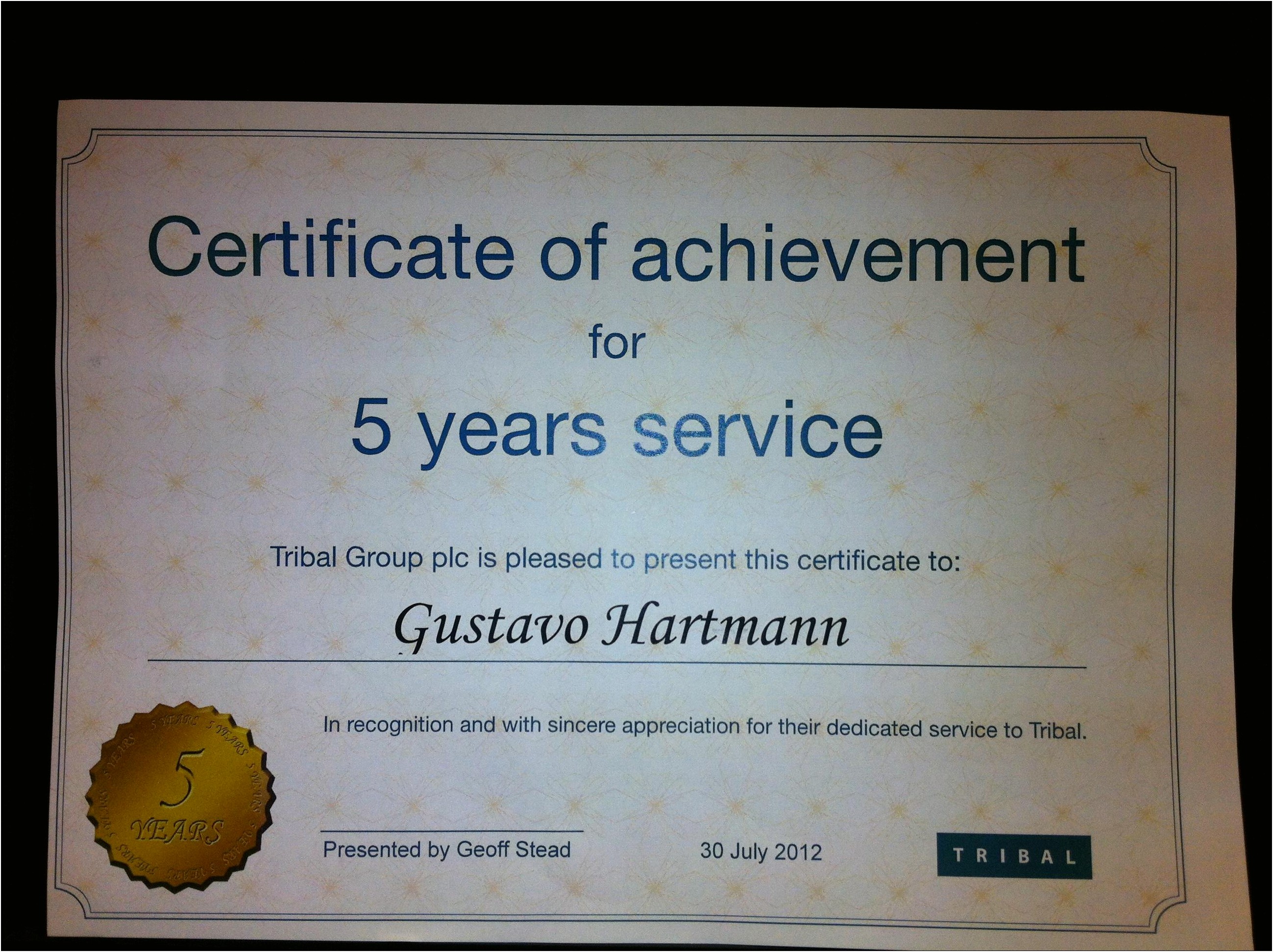 Years Of Service Certificate Template Free