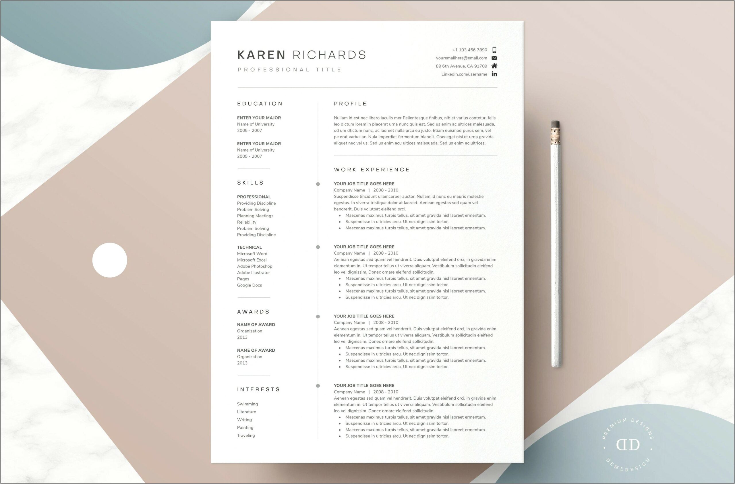 1 Page Resume Template Free Download