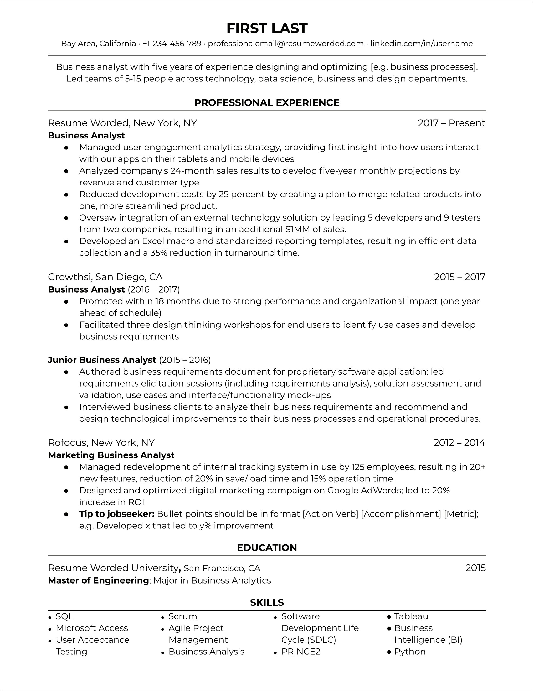 1 Year Experience Resume For Business Analyst