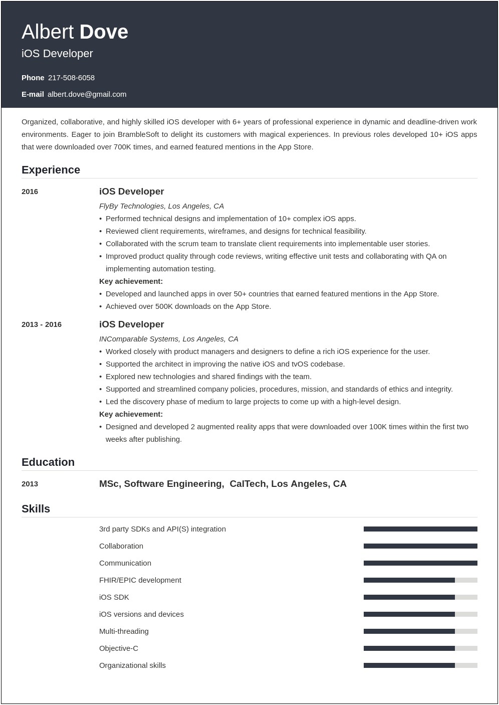 1 Year Experience Resume Format For Ios Developer