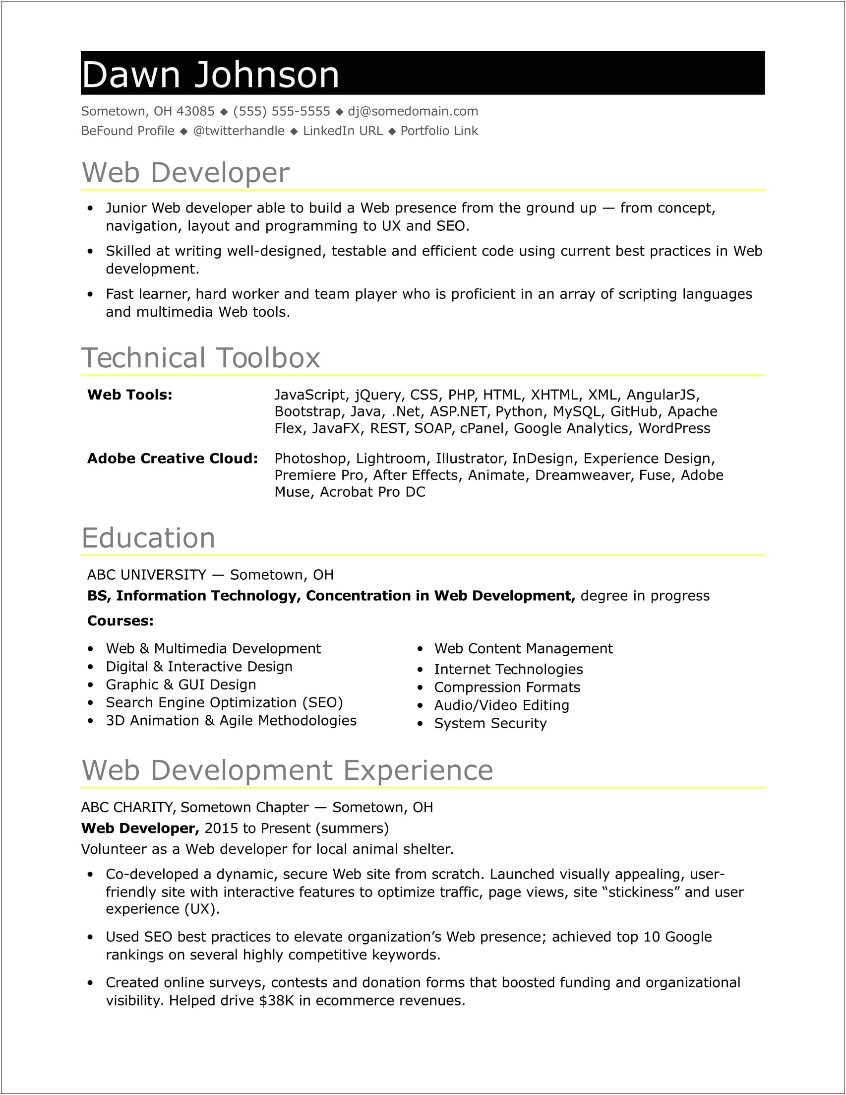 1 Year Experience Resume Sample For Developer