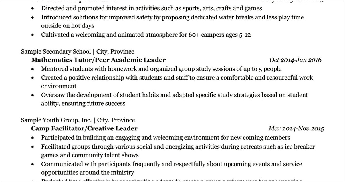 18 Years Old High School Student Resume