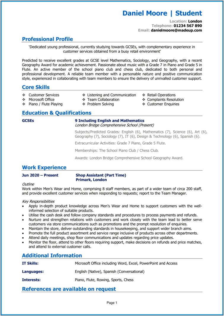 1st Time Resume For Students Templates Word