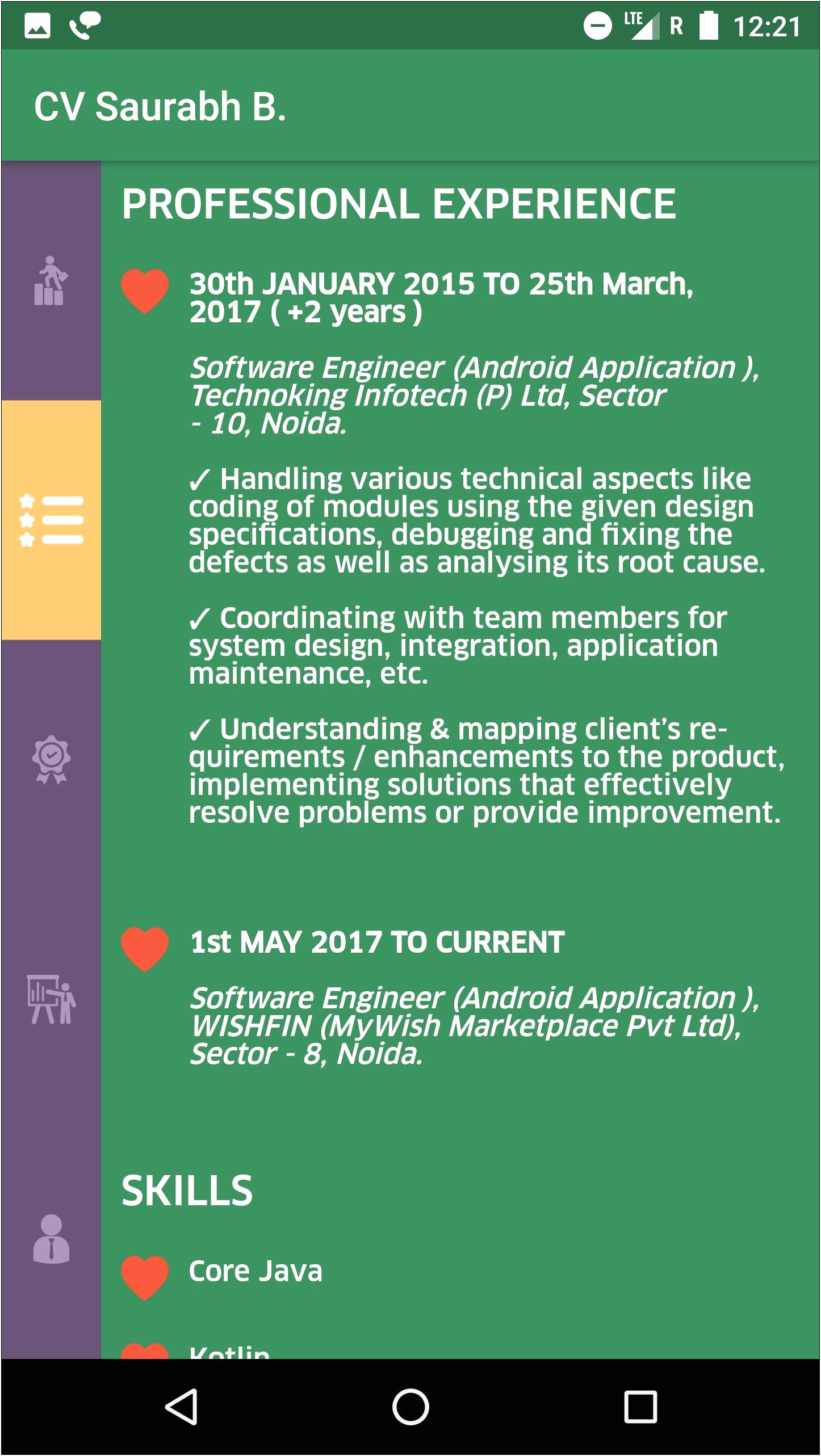 2 Years Experience Resume In Android