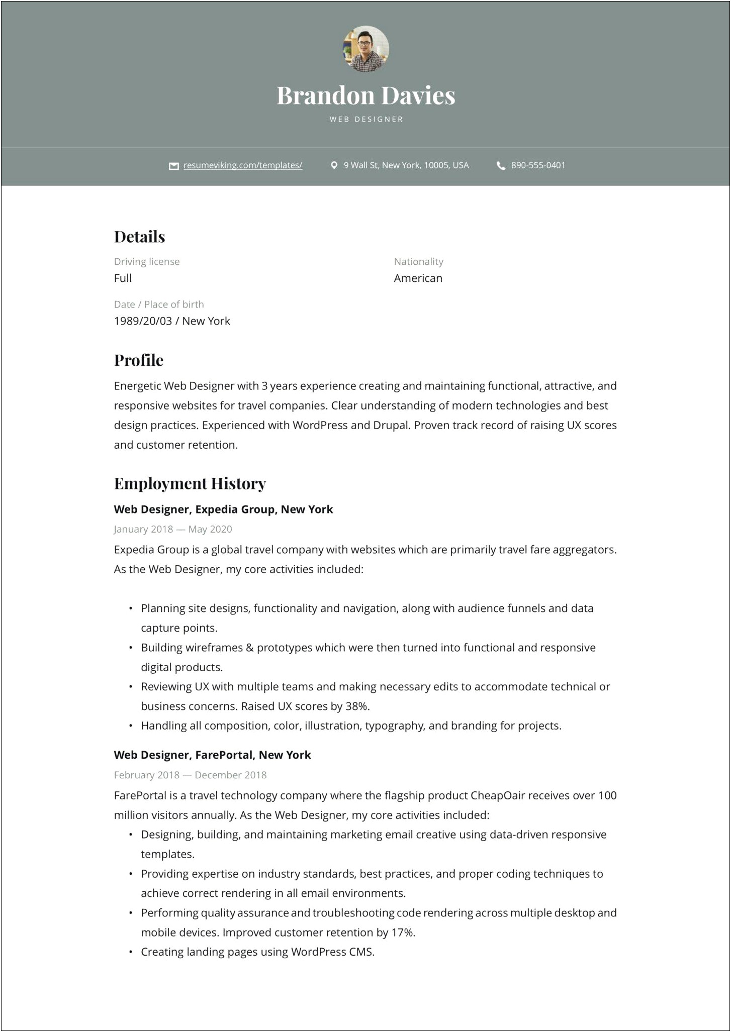 2 Years Experience Resume In Web Designer