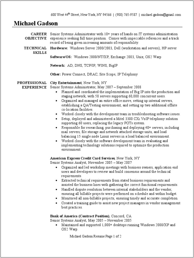 2 Years Experience Resume In Windows System Administrator