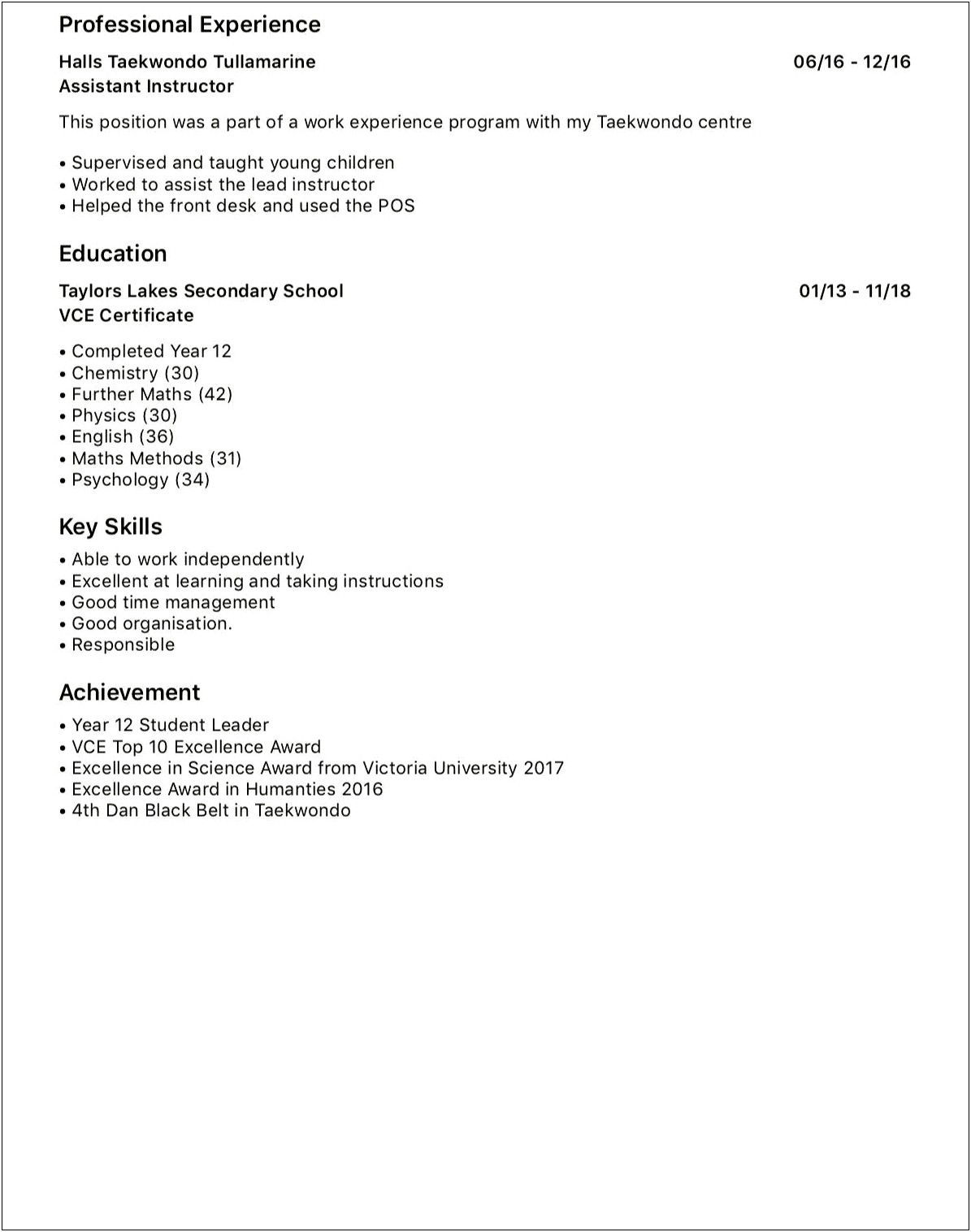 20 Years Experience But No Degree Resume