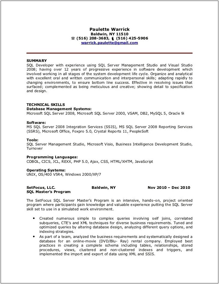 3 Years Experience Mysql Dba Resume