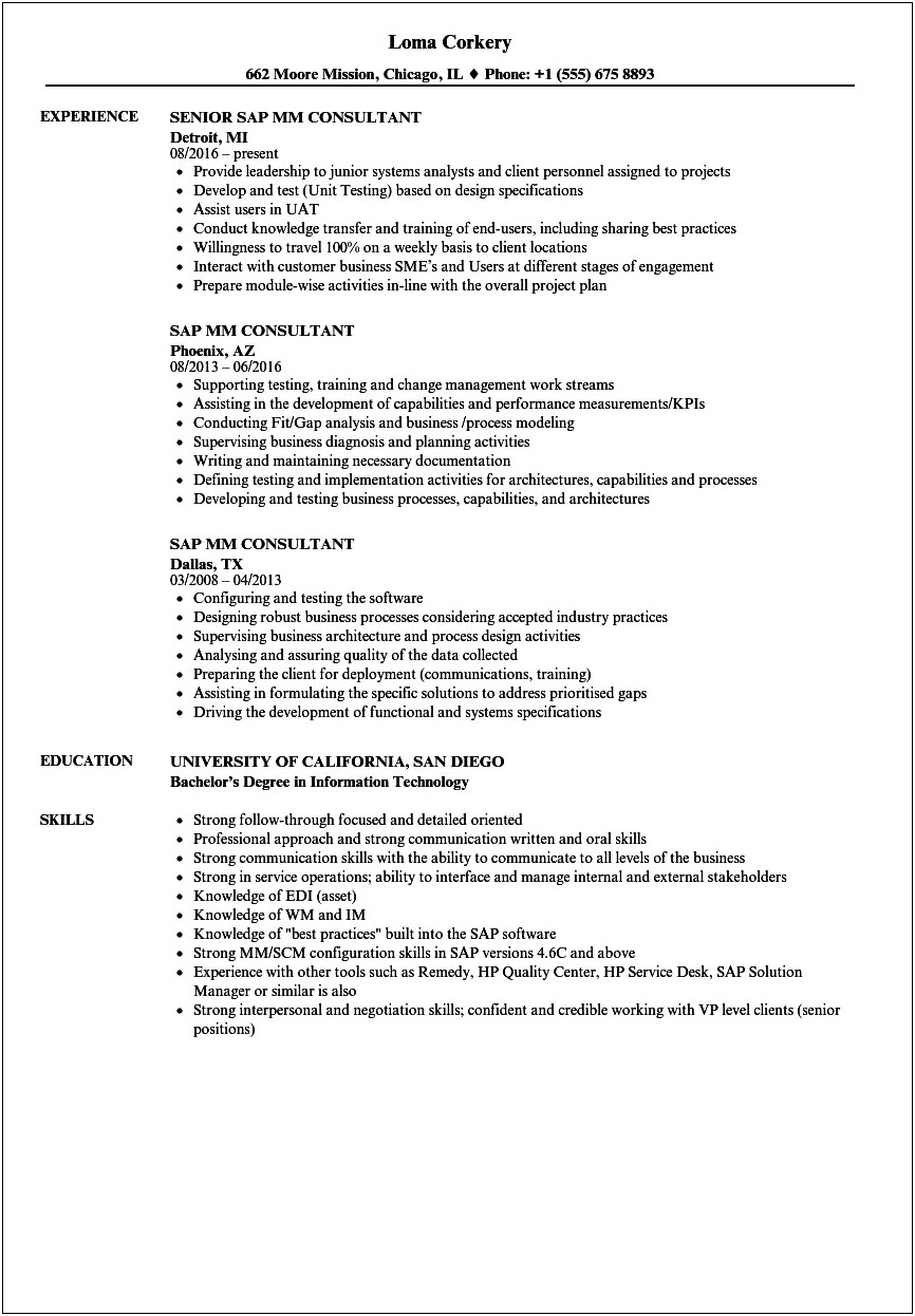 3 Years Experience Resume For Sap Fico Consultant