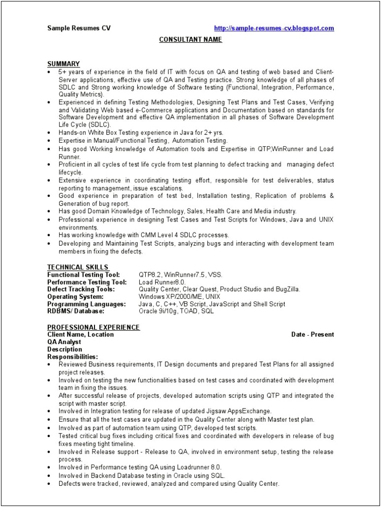 4 Year Experience Resume Format For Tester