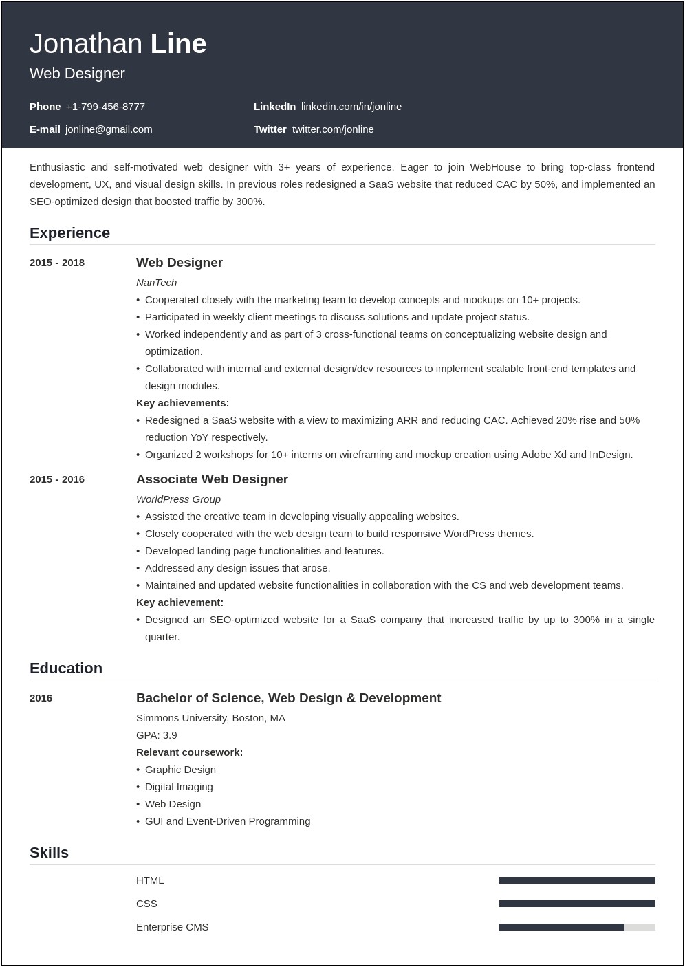 5 Year Experience Web Designer Resume