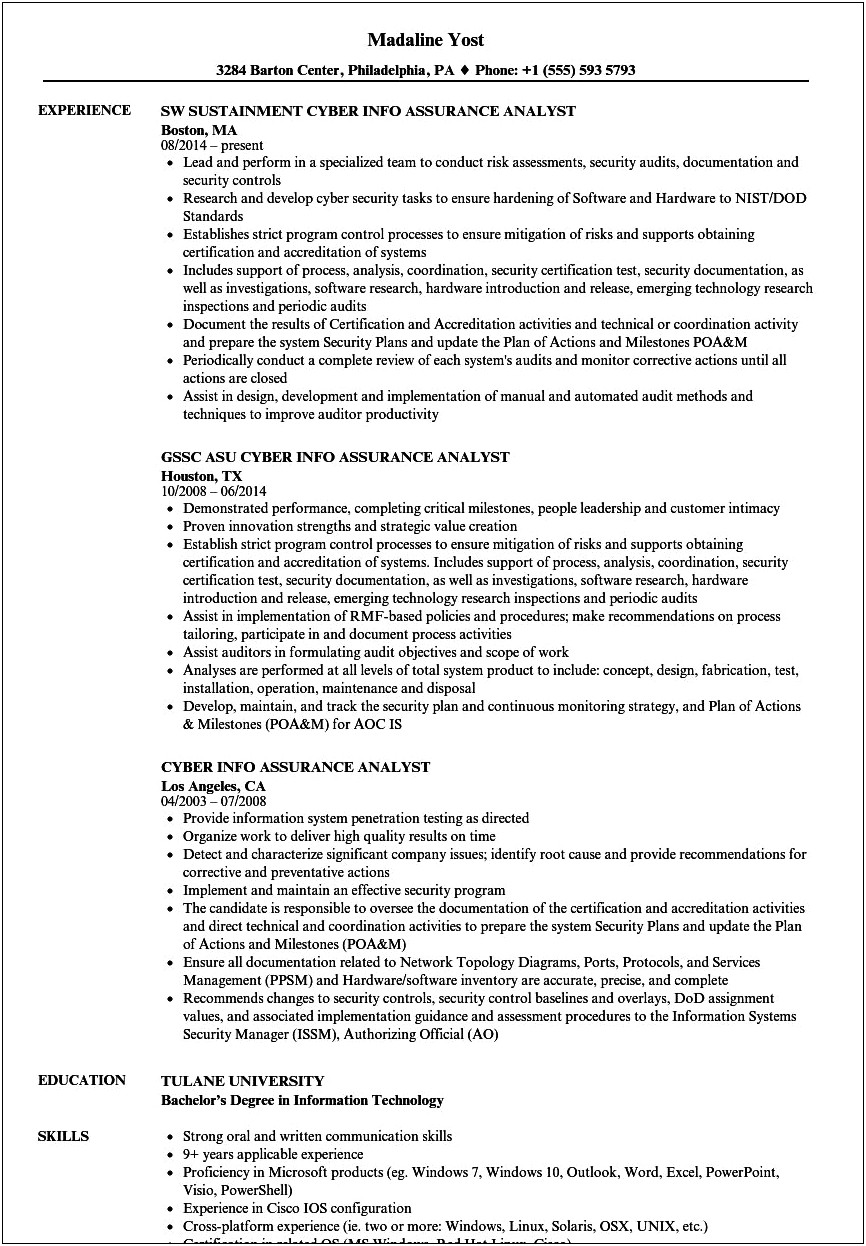 5 Years Experience Information Assurance Resume