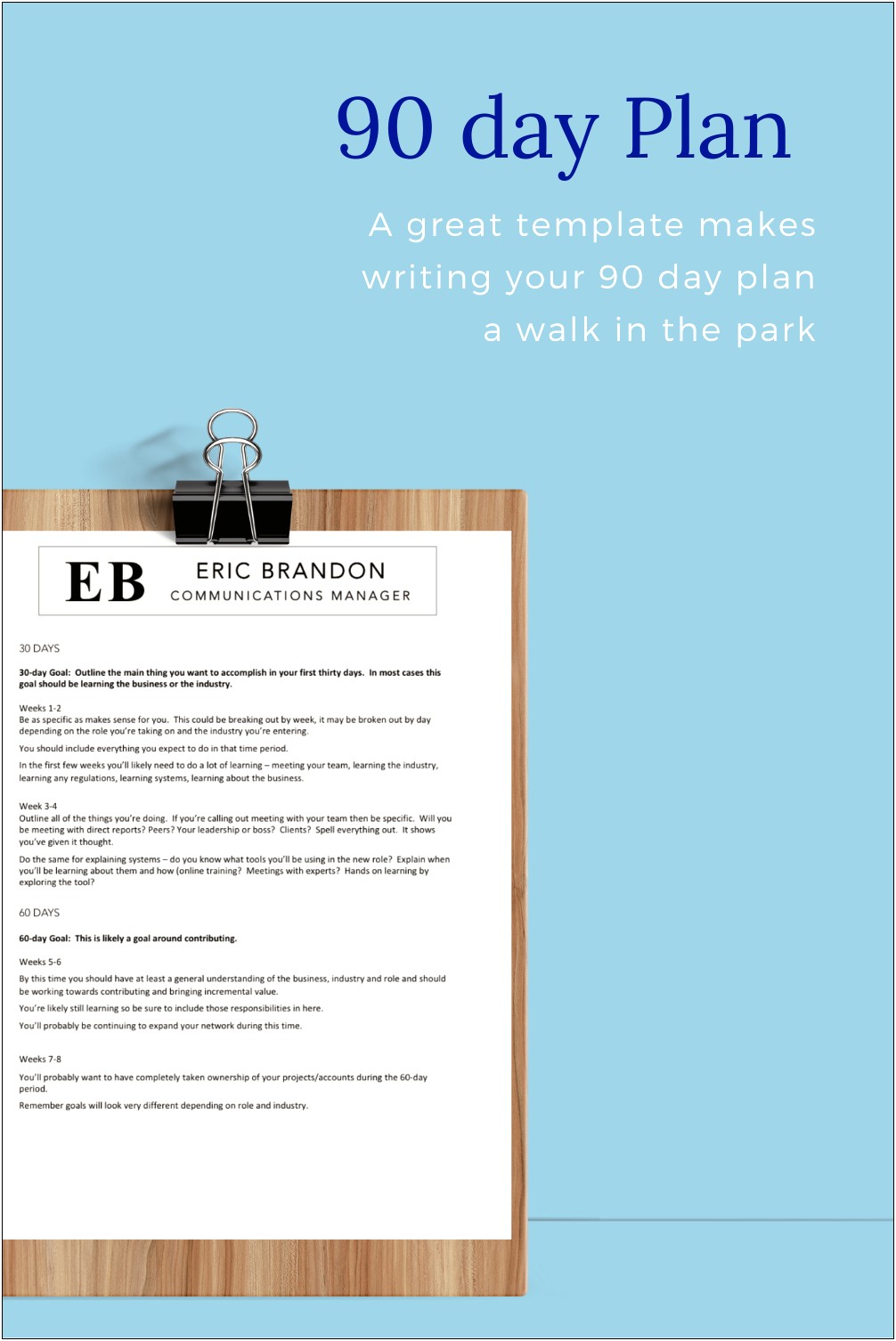 90 Day Work Plan Template Resume