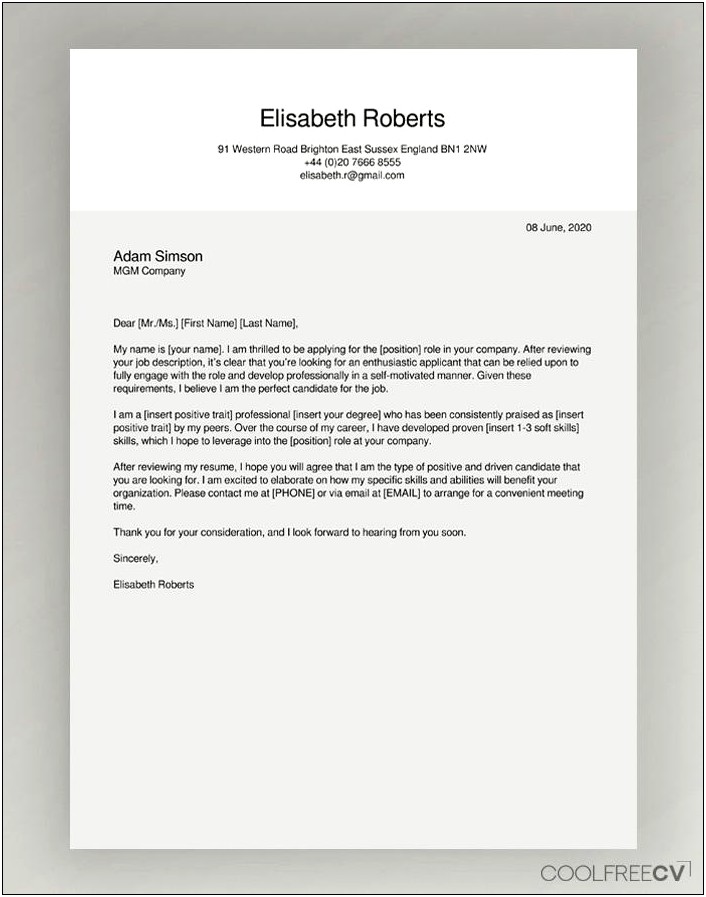 A Basic Cover Letter For A Resume