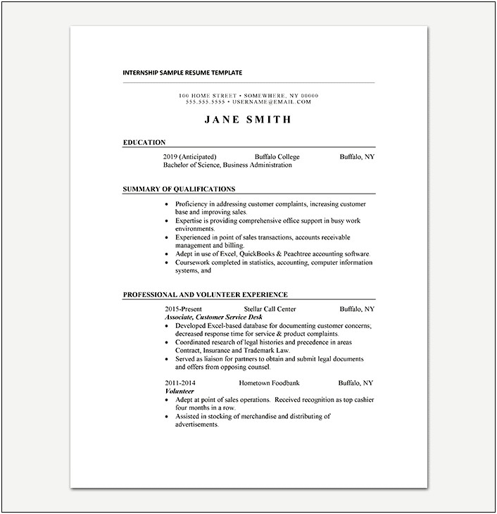 A Basic Template For Writing An Internship Resume