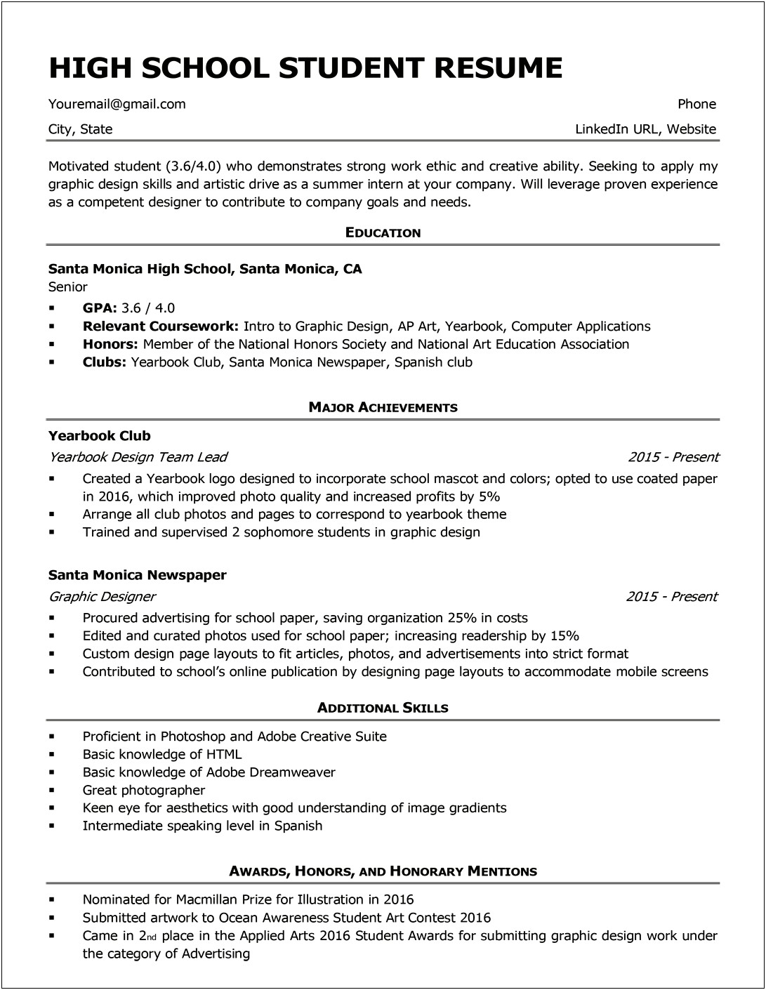 A Good Resume Example For Students