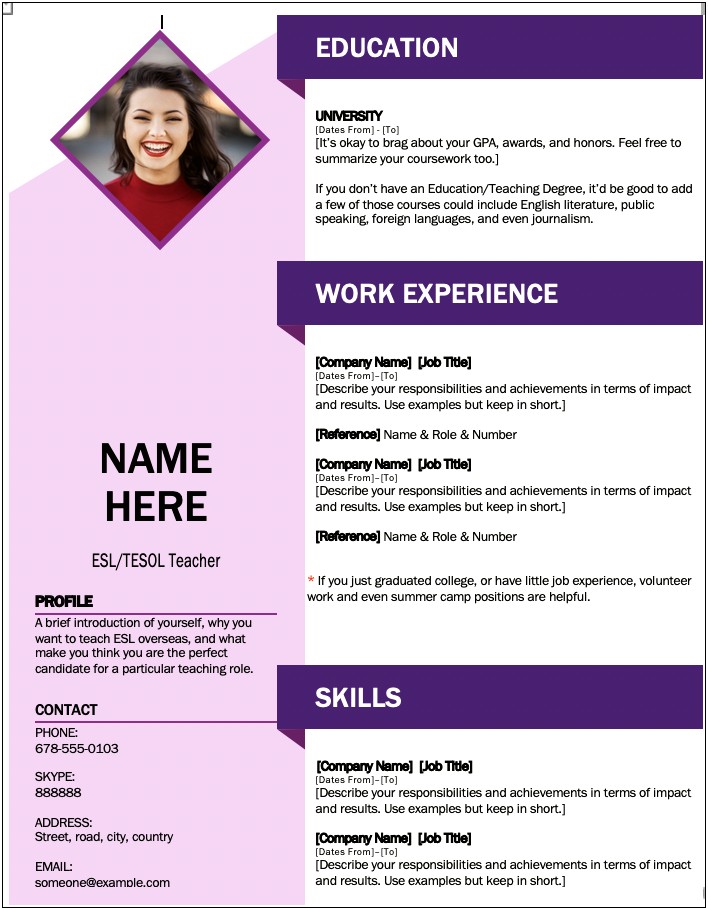 A Sample Of Resume For English Teacher