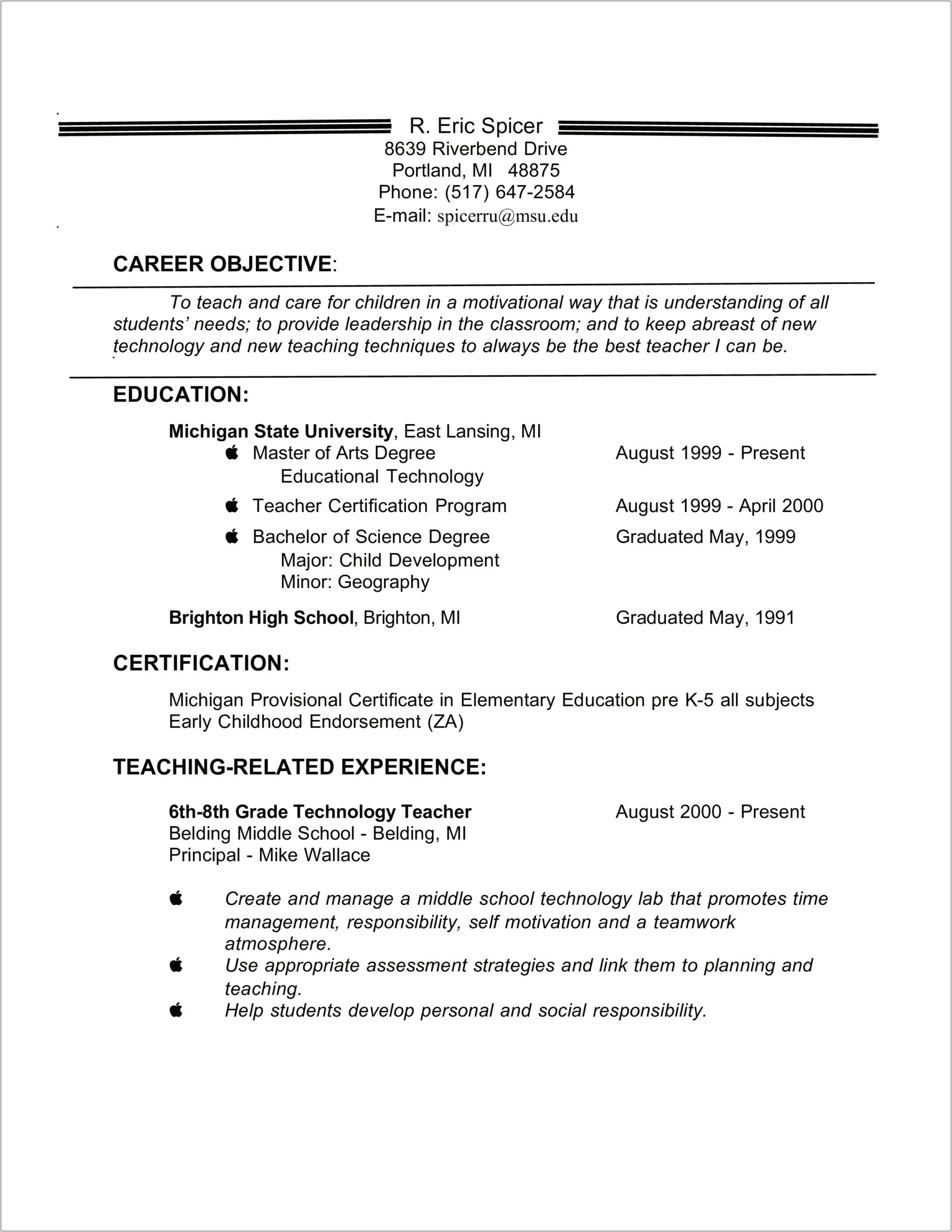 A Self Motivated College Student Summary Resume