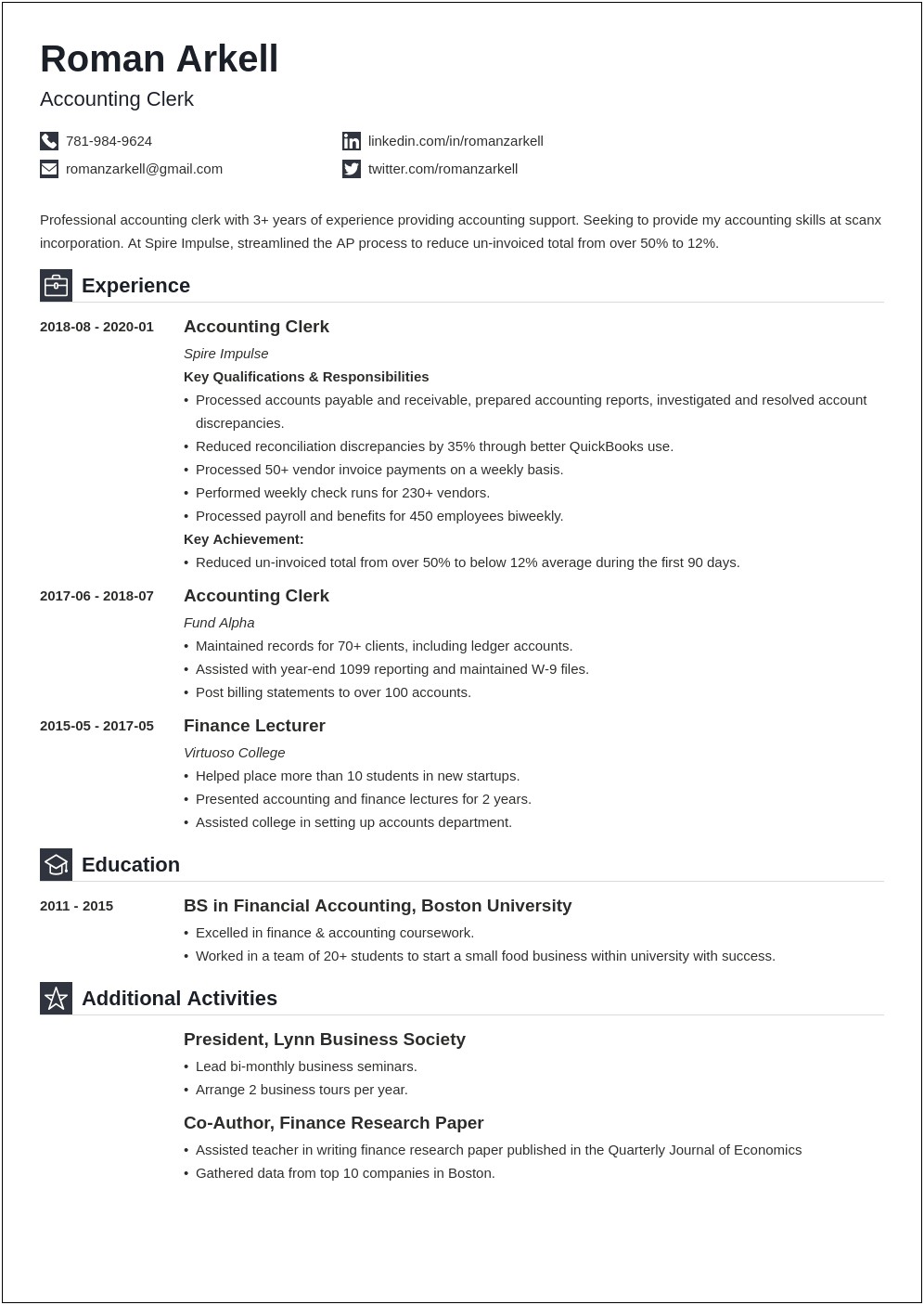 Account Clerk I Job Resume Template