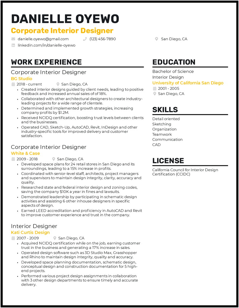 Achievement Examples For Resume In Interior Design