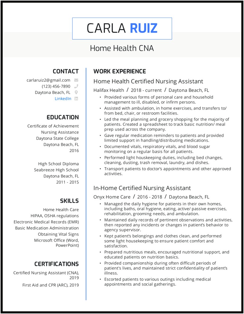 Achievement To Put On Resume For Cna