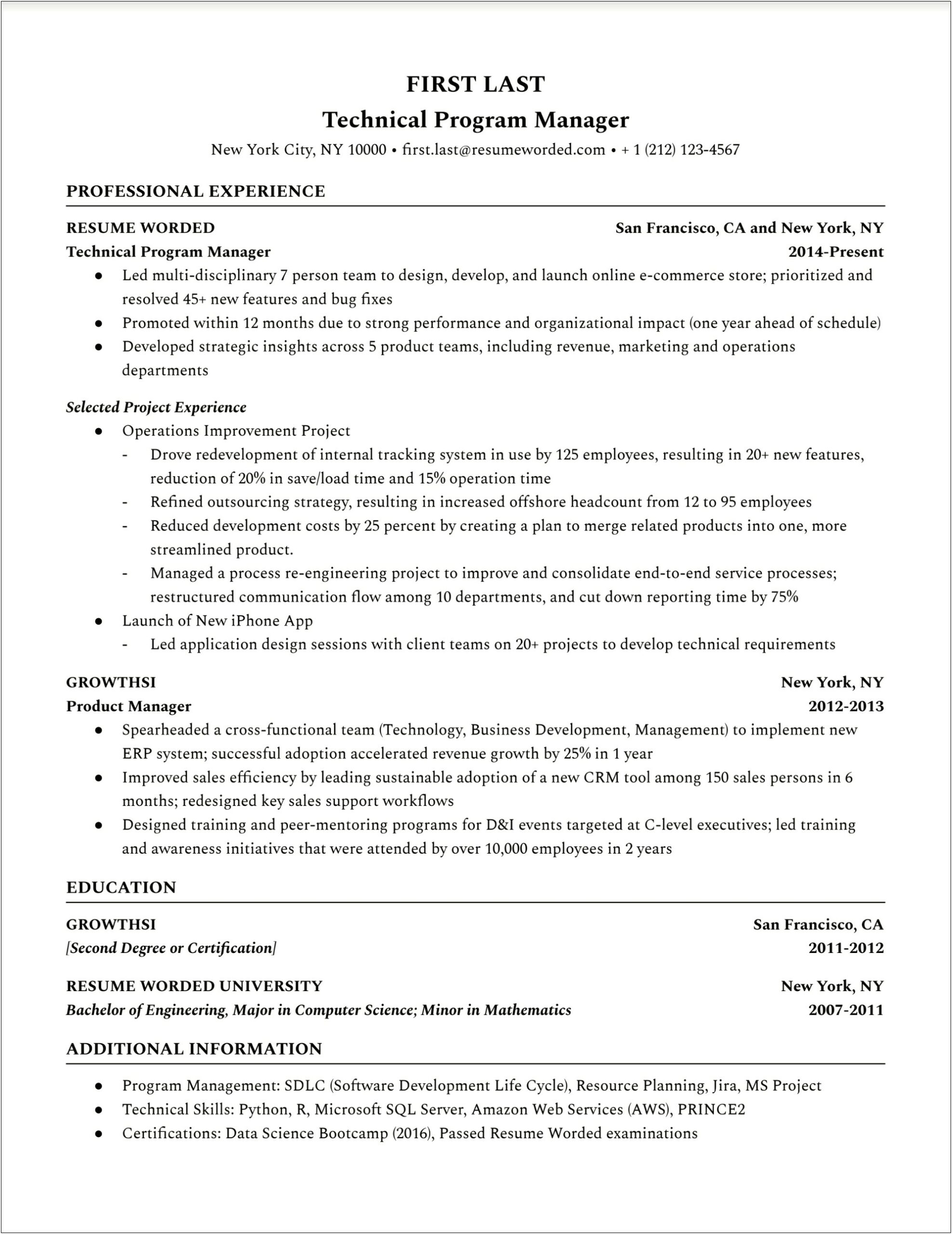 Active Language For Project Management Resume