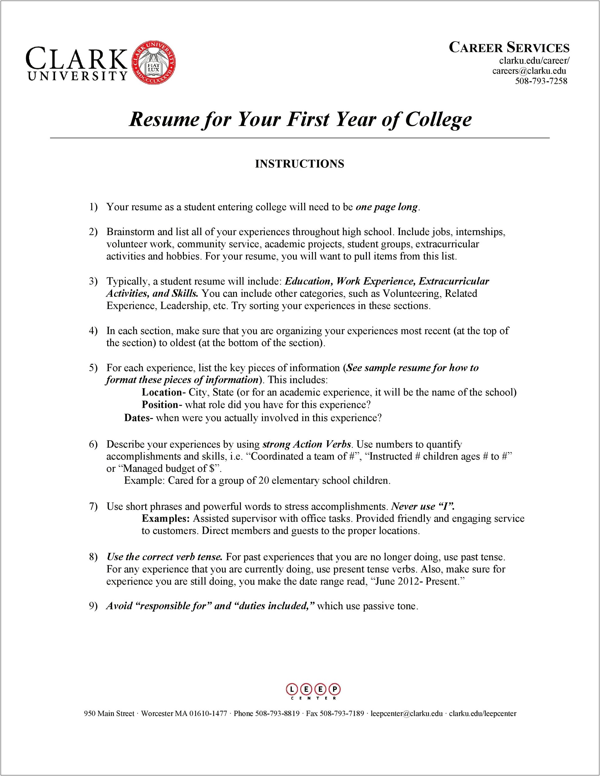 Activites To Put For College Resume