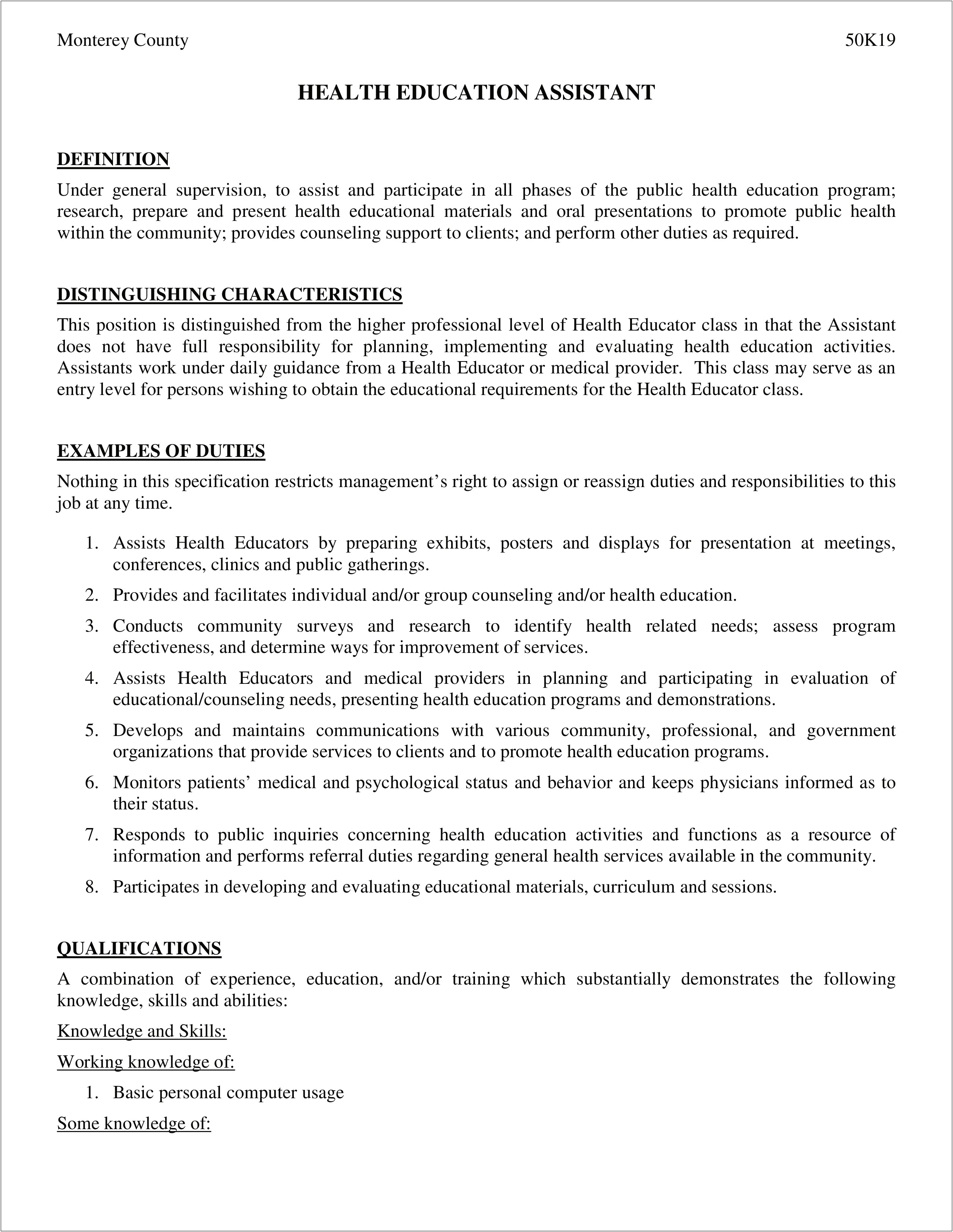 Activities Assistant Job Description For Resume