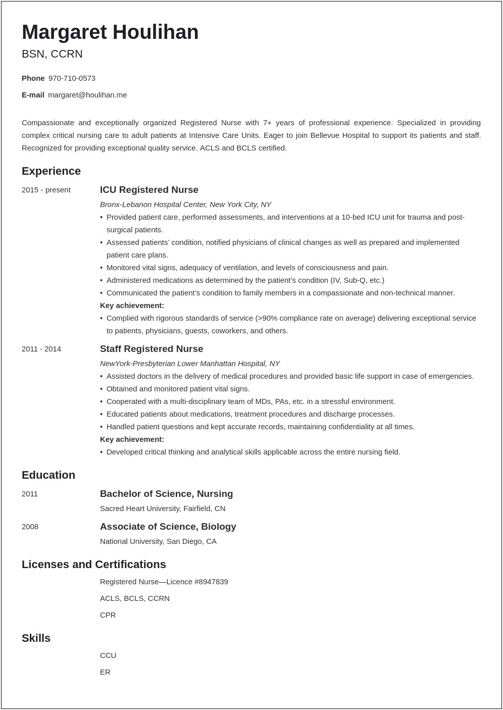 Acute Care Nursing Job Description For Resume Templates