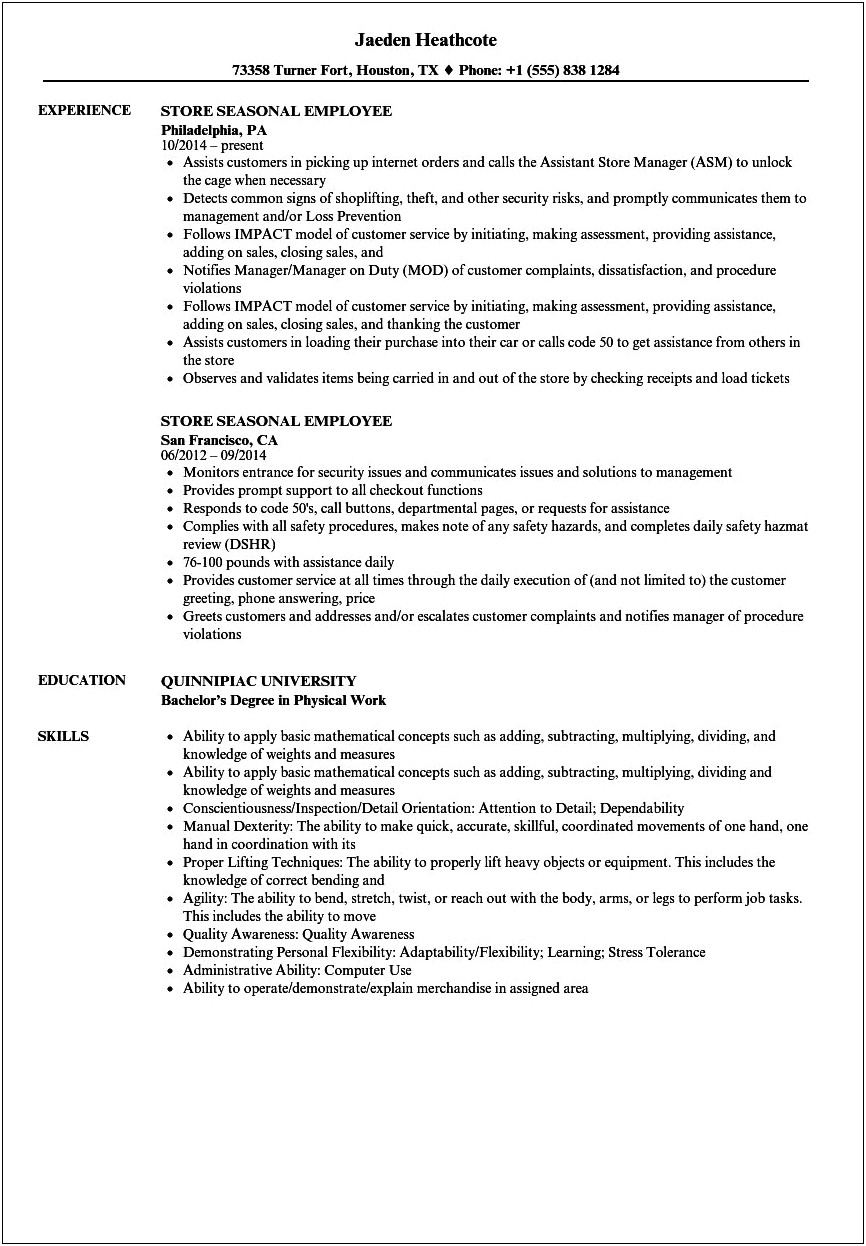 Adding A Seasonal Job In A Resume